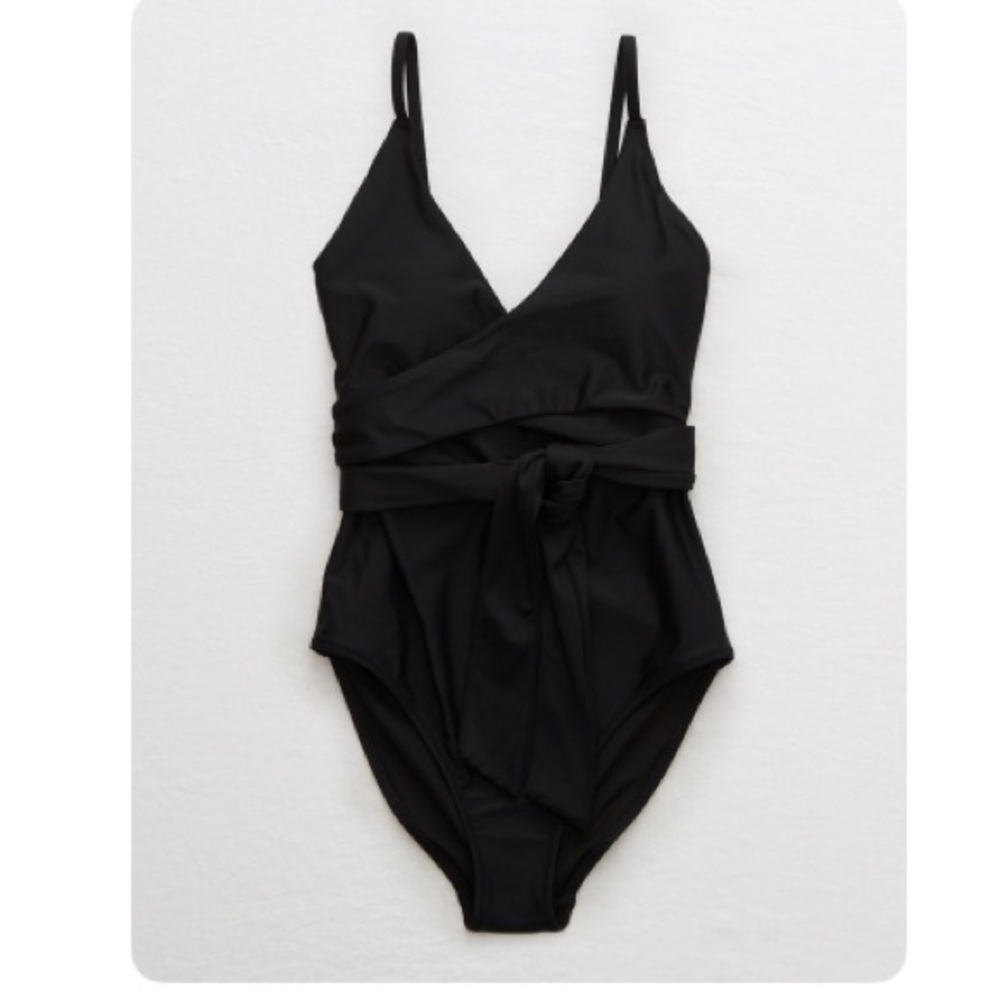 NWT XL Aerie Black Wrap One Piece Swimsuit